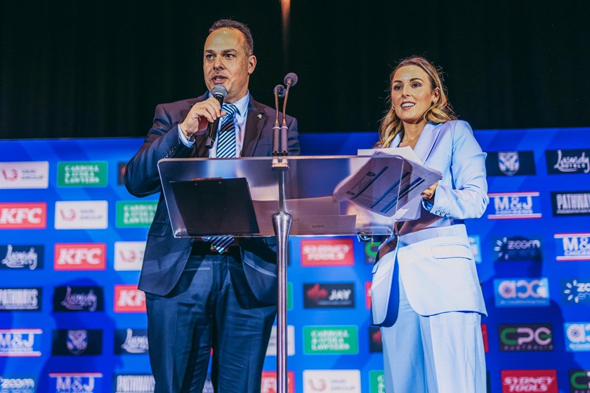 Bulldogs Chairman John Khoury with MC and Fox Sports presenter Darcie McDonald